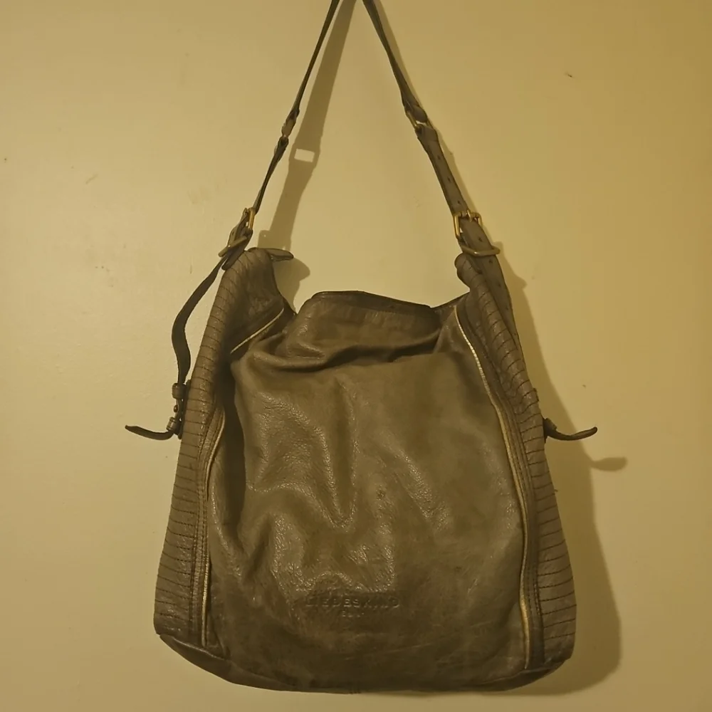 Liebeskind Elenor Taupe Genuine Leather Shoulder Bag Luxury Designer Purse
